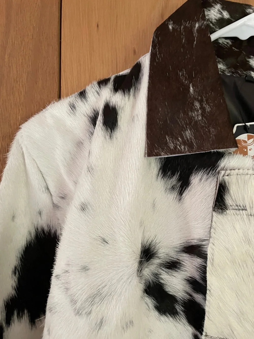 Genuine Leather Cowhide Jacket with Brown and White Spotting - Picture 5 of 10